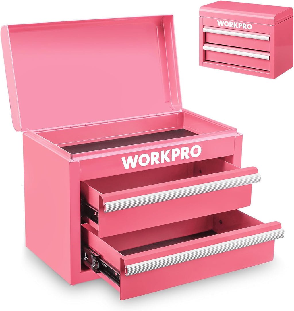WORKPRO Boîte à tiroirs métallique avec 2 tiroirs et espace de rangement supérieur rose, 27,5 x 15 x 20,8 cm, organisateur de table avec tiroirs pour bureau, vestiaire et poste de travail