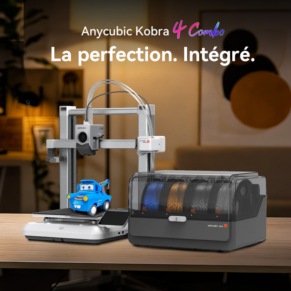 Imprimante 3D ANYCUBIC Kobra 4 Combo, impression multicolore, mise à niveau automatique LeviQ 3.0, mise à niveau sur 49 points, précision < 0,02 mm, impression pendant le séchage, séchage actif à 65 °C