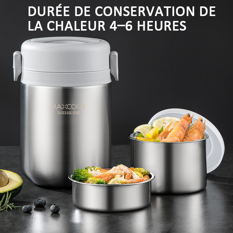 Maxcook MCTG0856 Bocal alimentaire isotherme sous vide 1,5 L Acier inoxydable 316 Large ouverture