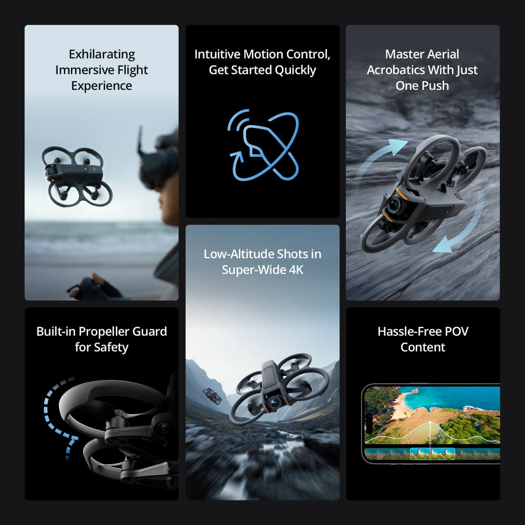 DJI Avata 2 Drone seul, Drone FPV avec caméra 4K, Protection d'hélice intégrée, Champ de vision ultra-large 155°, Compatible avec RC Motion 3