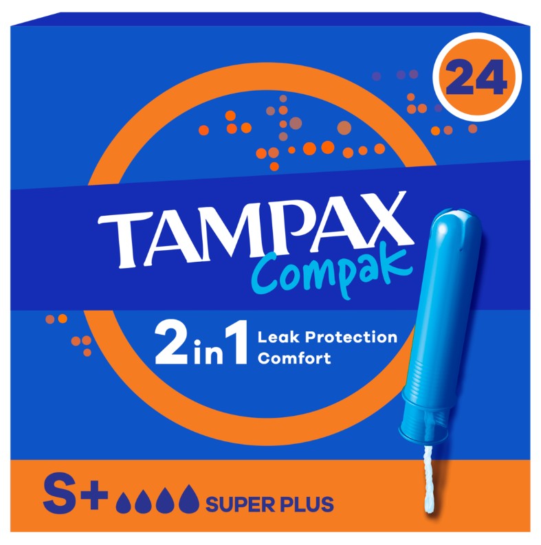Tampax Compak Super Plus Tampons avec Applicateur x24, Protection contre les Fuites Et Confort