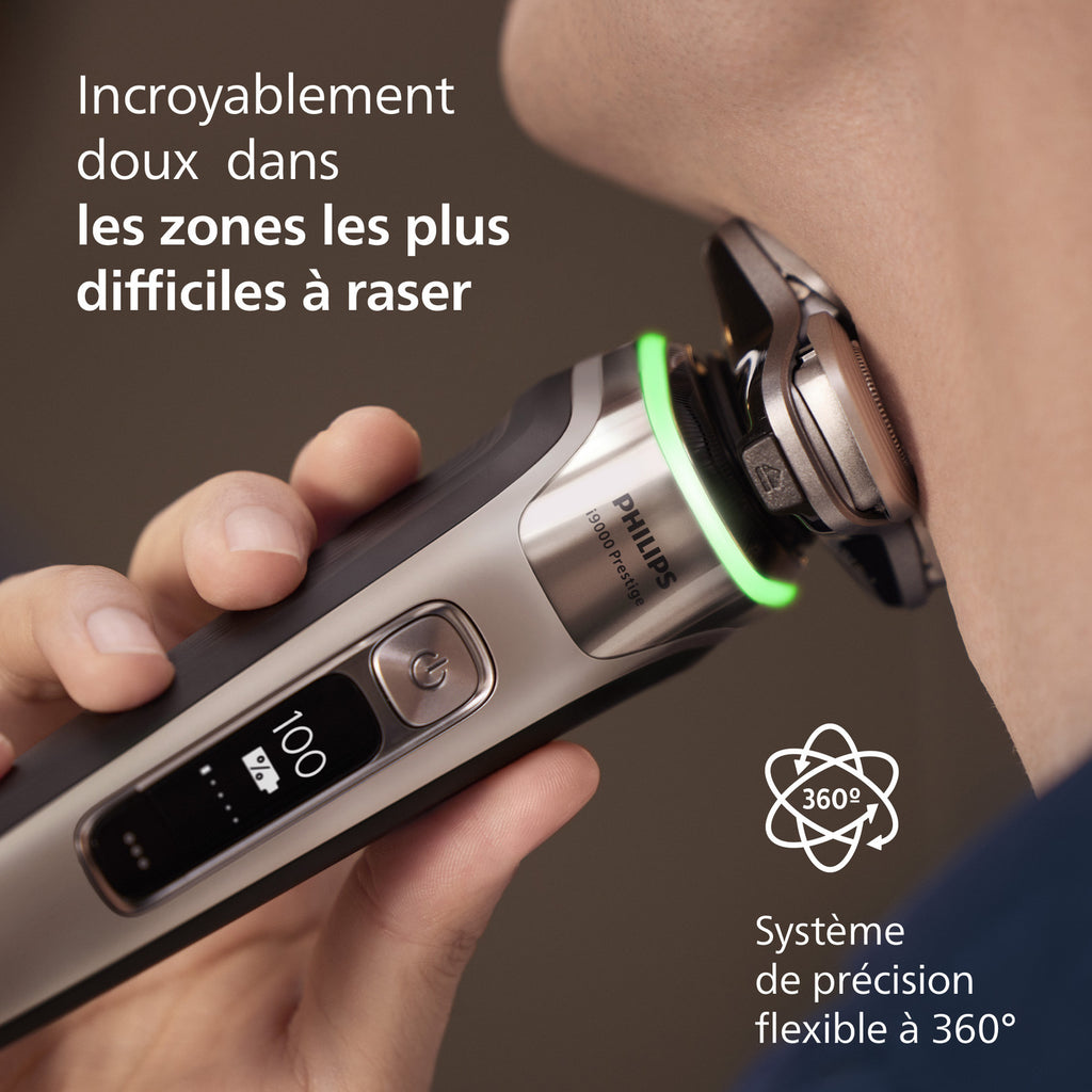 Philips XP9203/30 Rasoir électrique avec système Triple Lift & Cut, lames rotatives 360° Dual SteelPrecision, capteur Pressure Guard, Quick Clean Pod, socle de charge - Noir