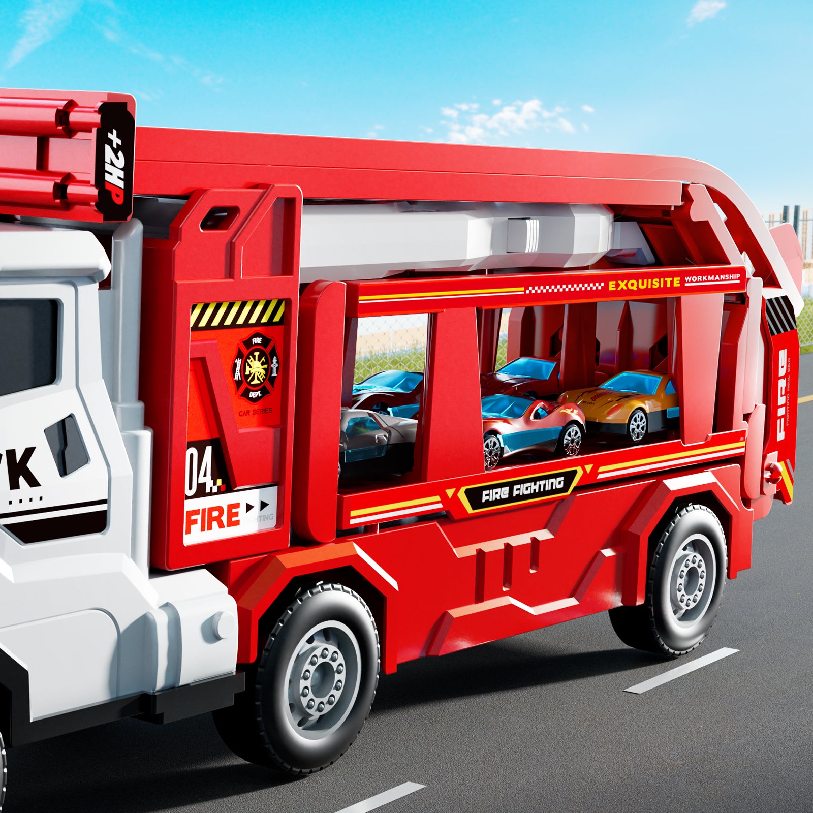 Jouet camion de transport TEMI avec 12 voitures en métal moulé sous pression, support de circuit de course pliable pour enfants