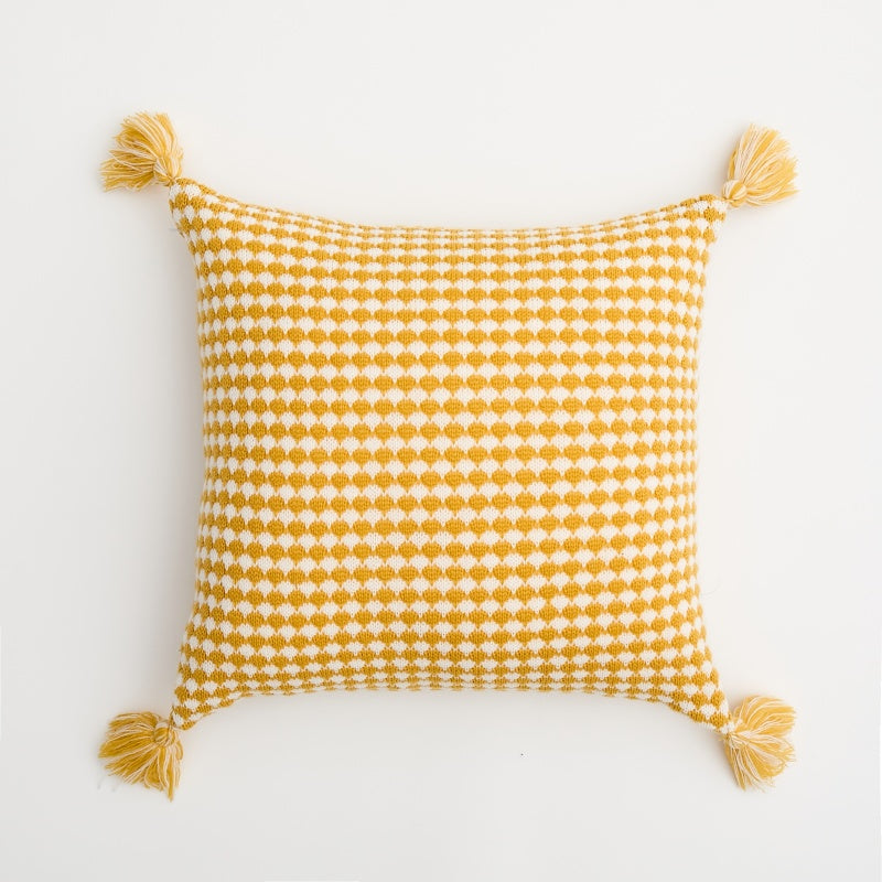 MEROPE, Housse de coussin en acrylique tricoté/gaufré, 50x50 cm, jaune/blanc, 1 pack