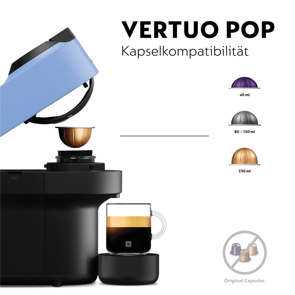 Nespresso Vertuo Pop Blue Machine à Capsules | 4 Tailles de Tasses | Reconnaissance du Code-barres | Fonctionnement à Toucher Unique | Design Compact | Machine à Café ENV90.A