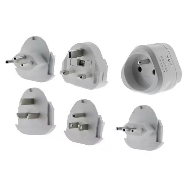 Zenitech Lot de 6 adaptateurs de voyage avec 5 fiches mâles, pour 100 pays - Pochette offerte - Blanc