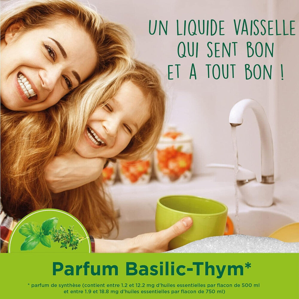 Maison Verte Liquide Vaisselle, Hypoallergénique, Thym & Basilic, 2 x 500 ml (= 1 L)