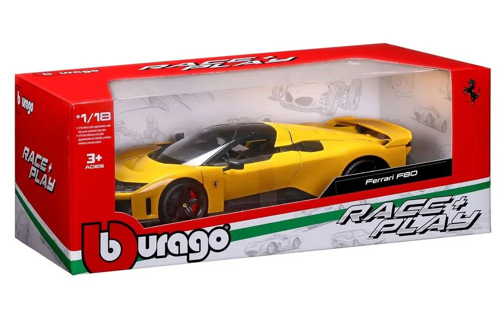Bburago 1:18 Race & Play Ferrari F80 Voiture Miniature en Métal - Jaune (18-16013)