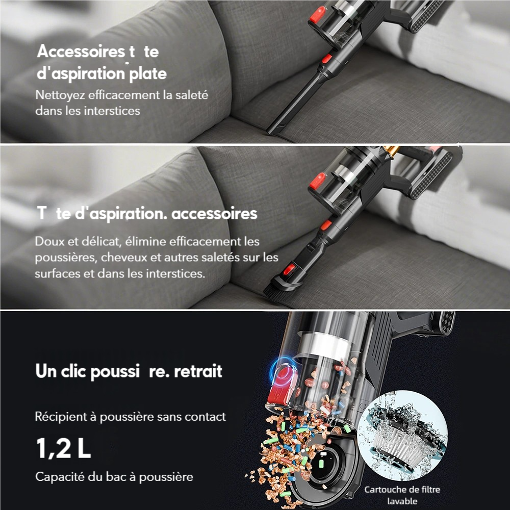 COTIAR V22 Aspirateur sans fil 650 W, 55 kPa de puissance d’aspiration, moteur sans balais, 1,2 L de capacité, écran LED, pour sols et tapis, capture des poils d’animaux - Violet