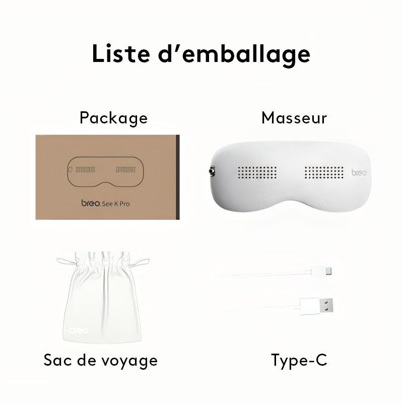 breo Seek Pro masseur oculaire chauffant avec compression – pression d’air, musique Bluetooth, appareil de thérapie oculaire rechargeable pour relaxation, cernes, fatigue oculaire, yeux secs, voyage et usage à domicile