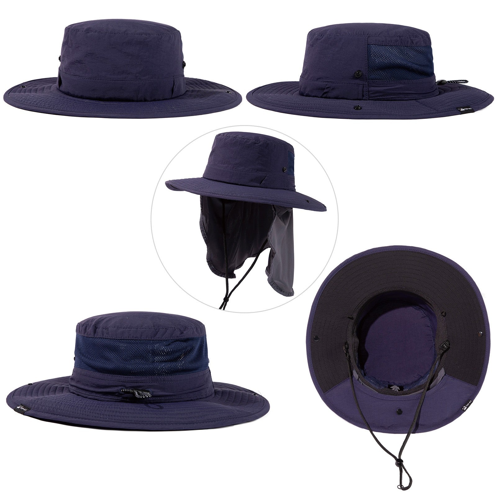 TOP-EX Chapeau de pêche pour homme avec protection UV, couvre-nuque à effet froid, emplacement pour lunettes, bords larges, taille M/L - Navy