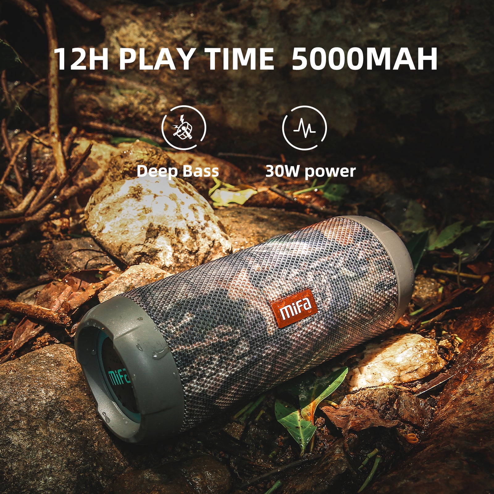 MIFA WildRod Enceinte Bluetooth portable sans fil, IP67 étanche et anti-poussière, Bluetooth 5.3 - Camouflage