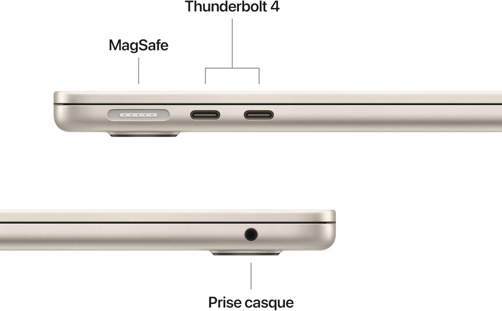 Apple MacBook Air 15 pouces Puce M5 CPU 10 cœurs GPU 10 cœurs 16 Go RAM 1 To SSD Lumière stellaire, AZERTY