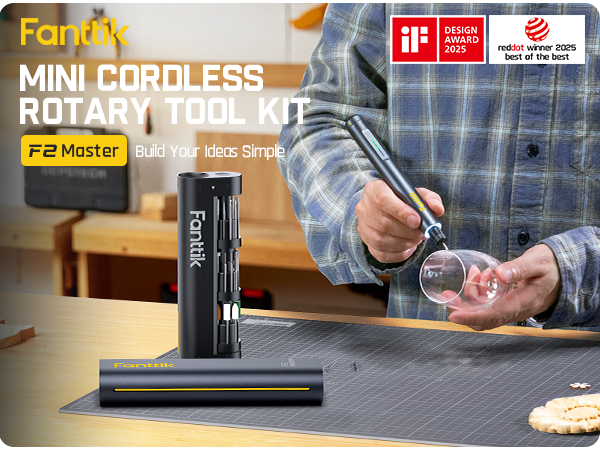 Fanttik F2 Master Mini kit de perceuse rotative sans fil NeoPulse avec 5 vitesses, 25 000 tr/min, Revostor Hub, 35 accessoires et fonctions ponçage, polissage, perçage et gravure