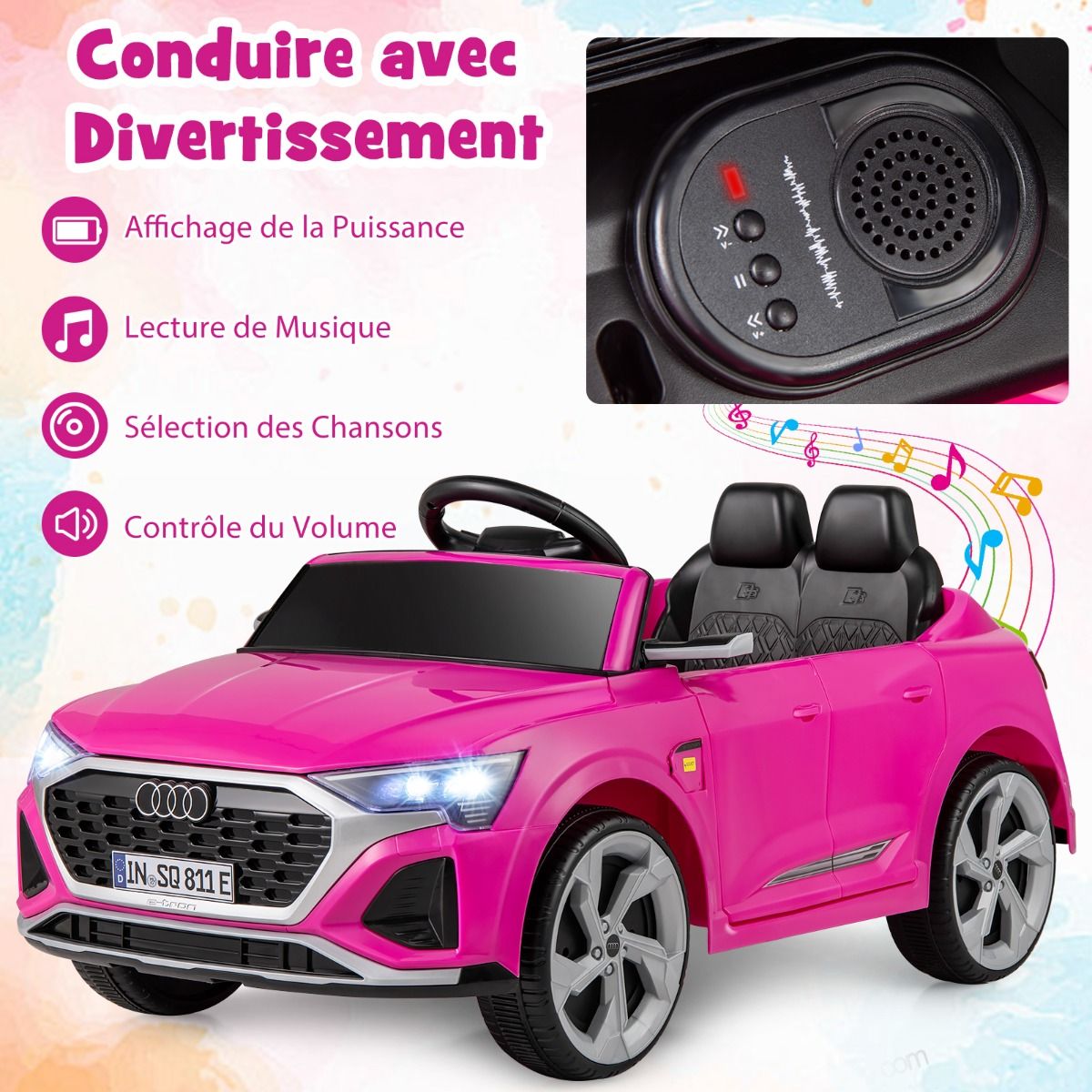 Costway Voiture électrique pour enfants 12 V, édition sous licence Audi SQ8, avec télécommande, klaxon, éclairage LED, musique, contrôle de vitesse à 3 niveaux