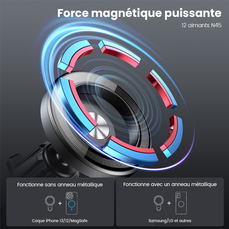 Support de téléphone de voiture magnétique A2C, clip de ventilation, aimant N52 magnétique puissant, double verrouillage stable, rotation à 360°, support de téléphone universel, M10M-AV6S