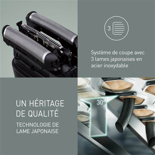 Panasonic ES-CM3BKS503 Rasoir électrique, 3 lames, étanche, utilisation sur peau sèche ou humide, Gris/Noir