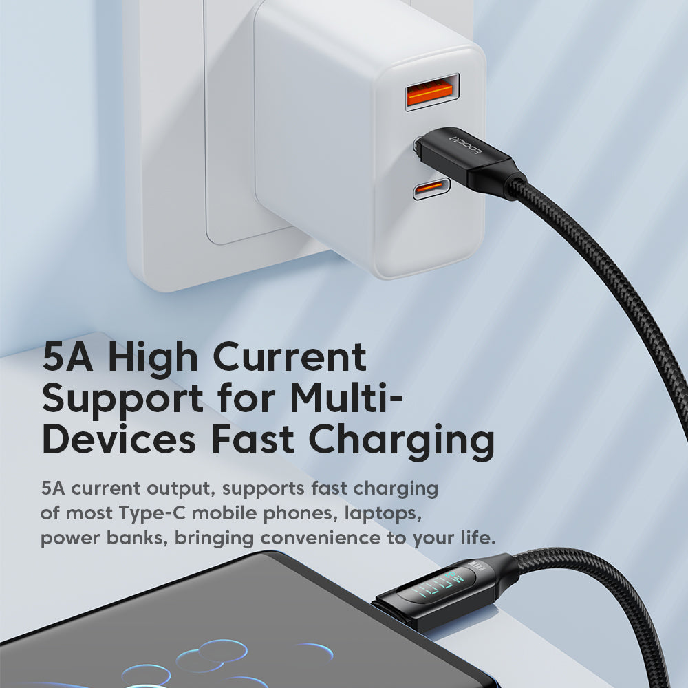Toocki Câble USB-C 1 m 100 W charge rapide avec affichage LED compatible avec iPhone 17, 16, 15 Pro Plus, Pro Max Air, iPad Pro, Samsung Galaxy S24, S23, Switch, MacBook Air, Pixel