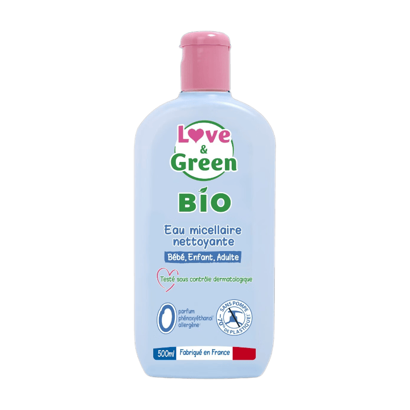 LOVE&GREEN Eau micellaire nettoyante sans parfum peaux sensibles et réactives bio 500ml