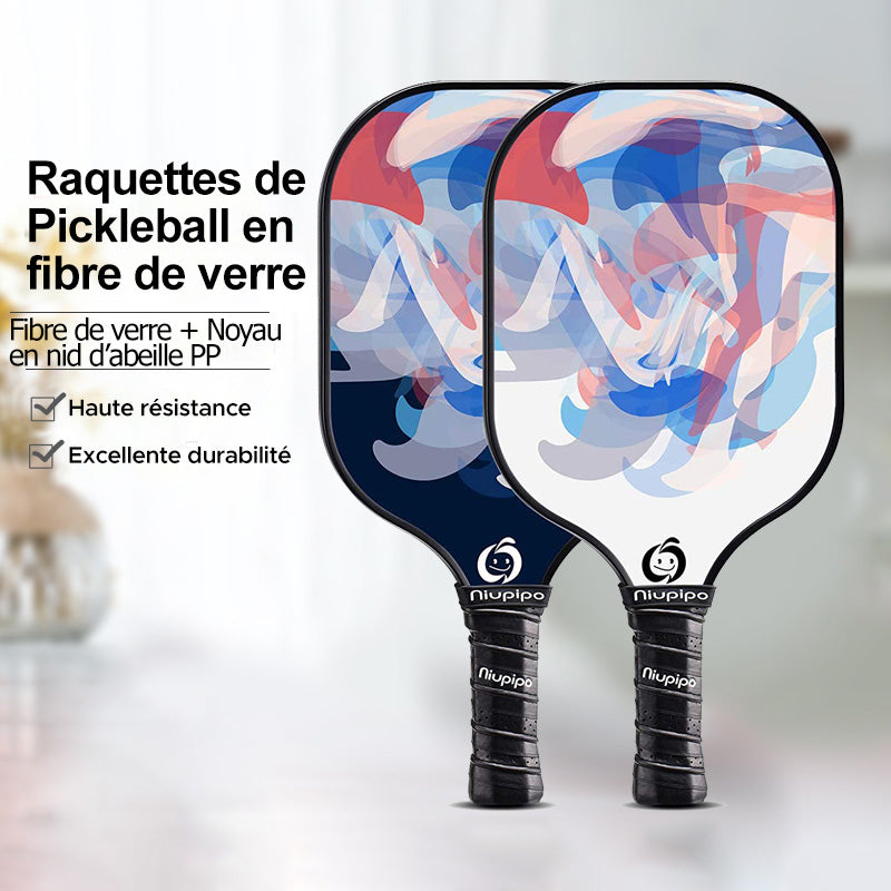 Niupipo Lot de 4 raquettes de pickleball – Fibre de verre, noyau en nid d’abeille en polypropylène, certifié USAPA, conception ultralégère, poignée confortable
