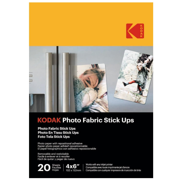 Kodak Autocollants photo en tissu - Lot de 20 feuilles de papier photo autocollant - Format 4 x 6 pouces (A6) - finition mate - compatible avec imprimantes jet d’encre