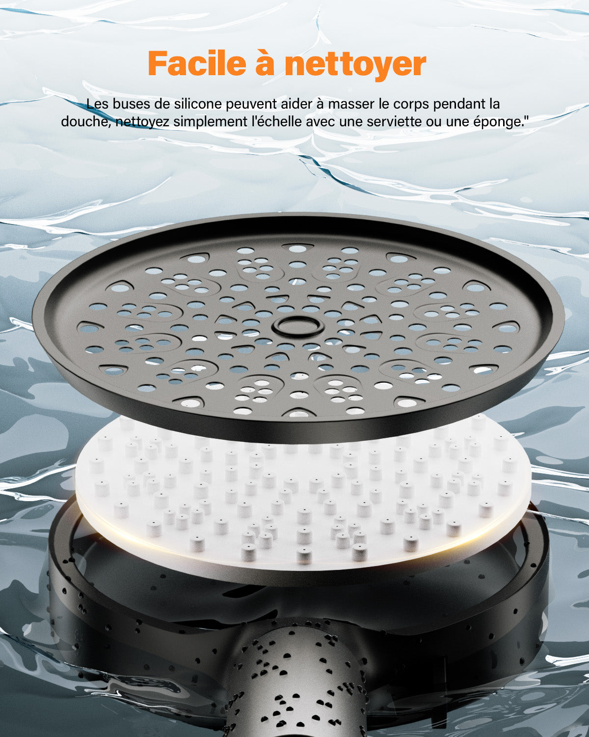 Cobbe pommeau de douche économe en eau optimisé pour l'eau dure avec filtration à 20 étapes, 6 modes de jet haute pression, filtre anticalcaire (noir)