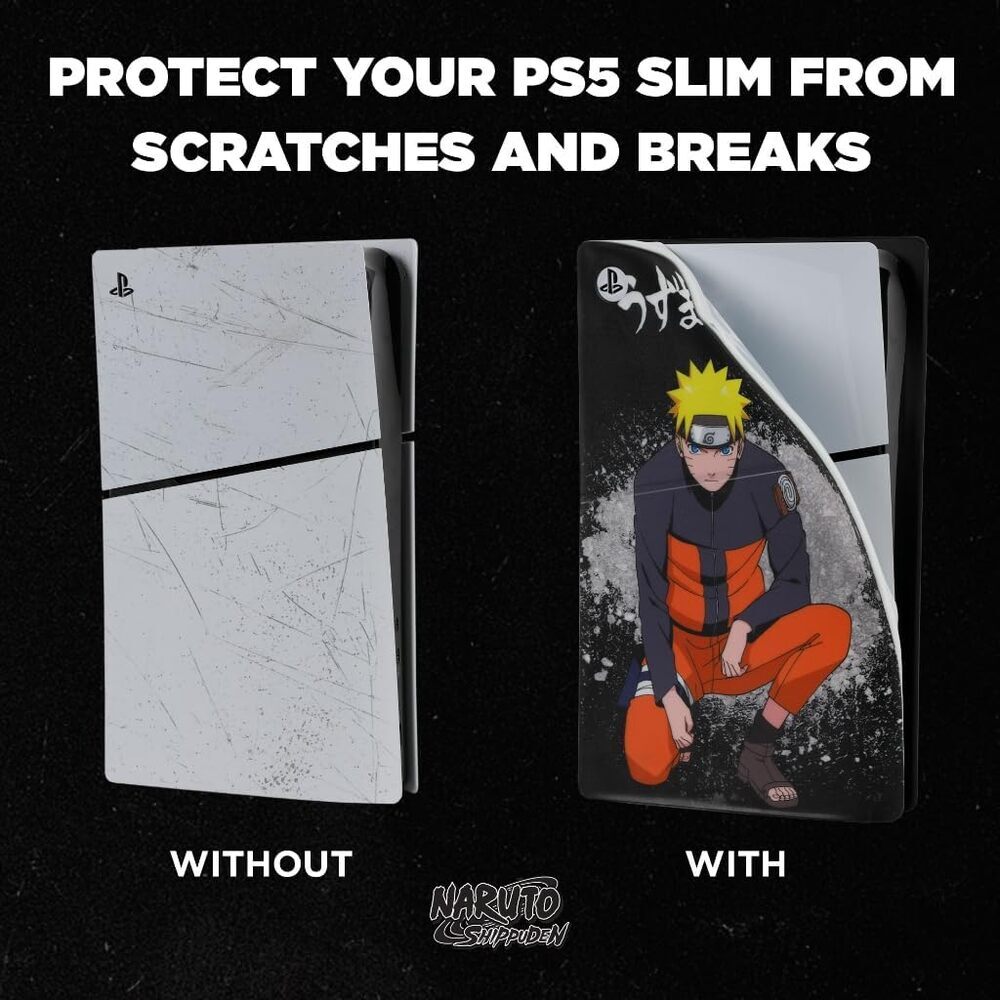 Konix Naruto Shippuden Façade de protection pour console PS5 Slim - Silicone - Antichoc - Anti-rayures - Motif Naruto - Noir