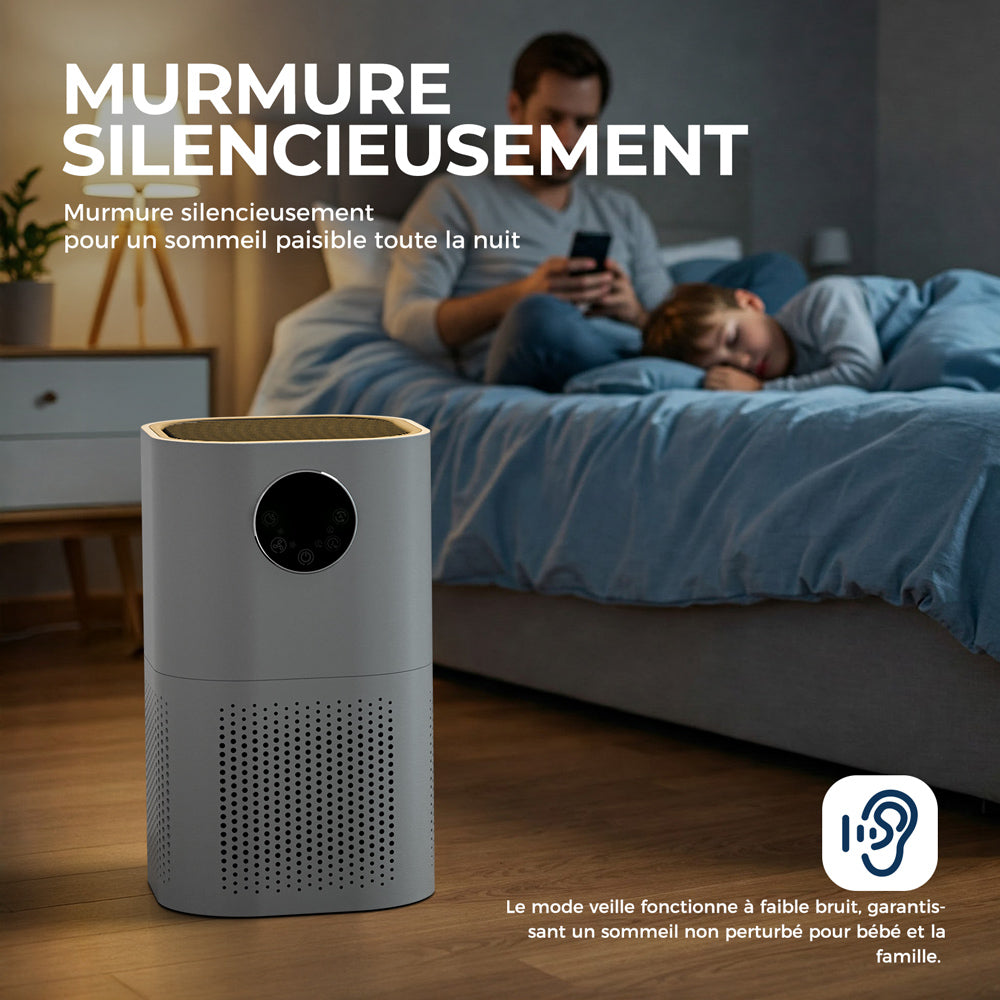 ROUNY Purificateur d'air pour la maison, filtre HEPA H13, CADR 150 m³/h, couverture 20-50 m², mode veille ≤25 dB, affichage de la qualité de l'air, 4 vitesses de ventilation