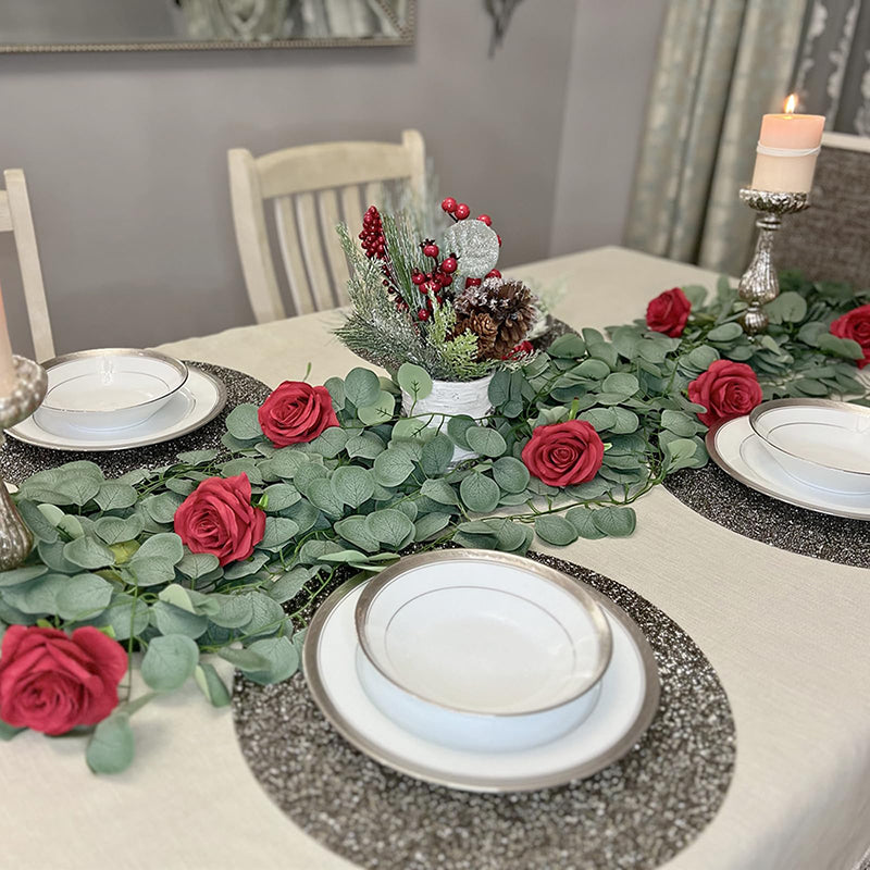 Yuejia 2 Pièces 5,9 ft / 1,8 m Guirlande de Végétation Artificielle Printemps Feuilles d'Eucalyptus Faux Vignes de Table pour Décoration de Mariage Arche de Cheminée Porte Mur Chambre