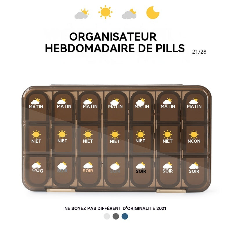 JORDAN&JUDY Pilulier hebdomadaire portable étanche avec 21 compartiments - Marron