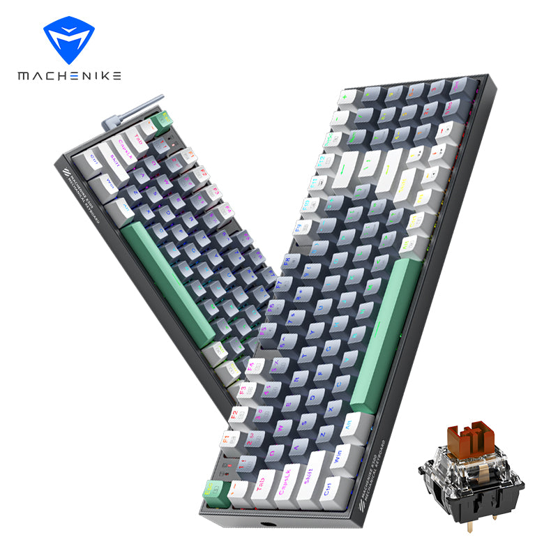 Machenike K500-B94 clavier mécanique filaire 90 %, disposition QWERTY US, switch Brown, RGB, gris