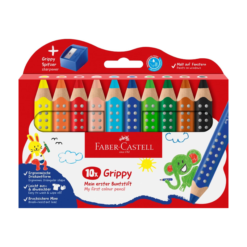 INPROB Crayons de couleur à prise ergonomique, lot de 10, avec taille-crayon