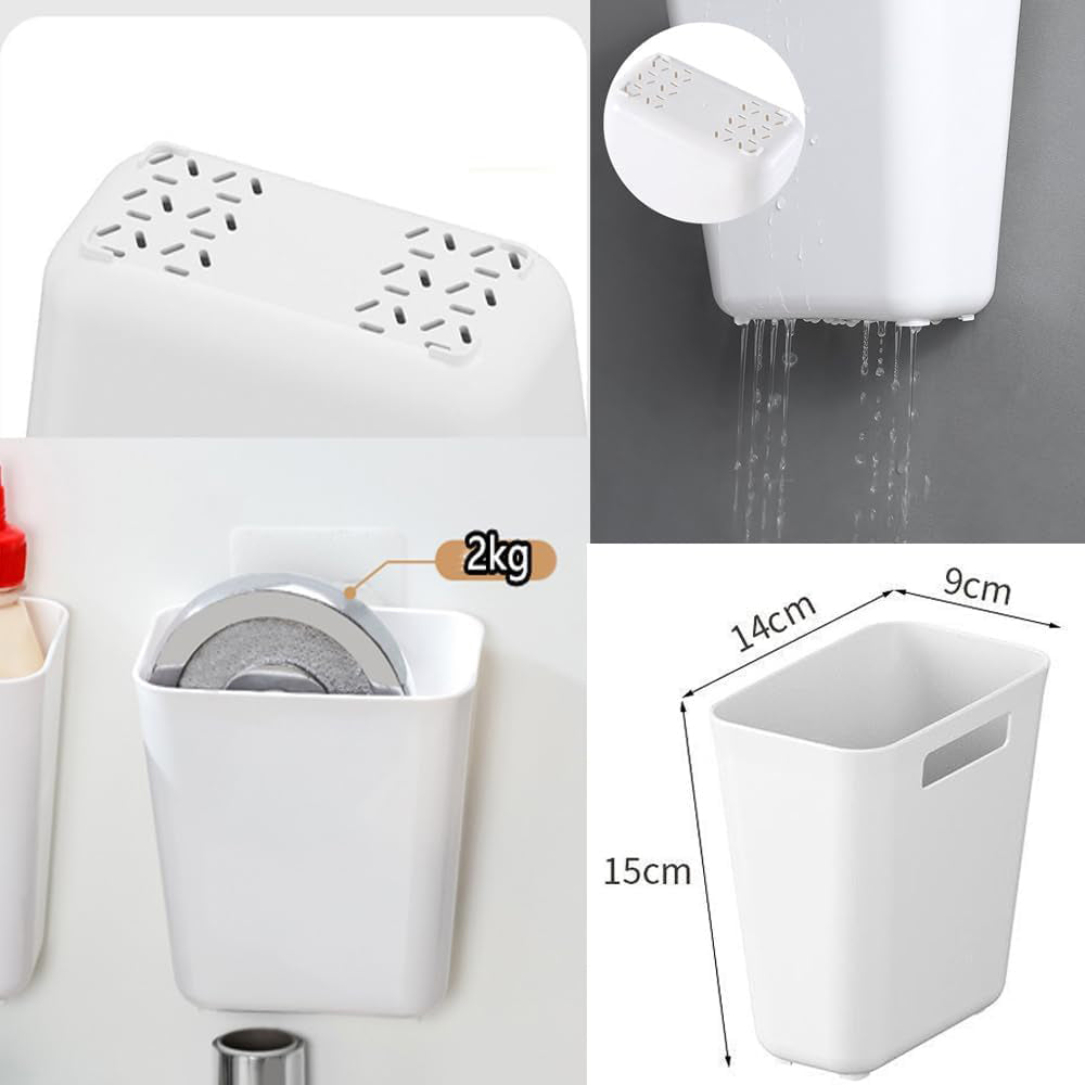 WhereHike Lot de 4 Boîtes de rangement murales auto-adhésives, Boîte de rangement pour porte de placard de cuisine, Organisateur de salle de bain, Boîte de rangement organisatrice pour petits objets de placard, salle de bain, réfrigérateur