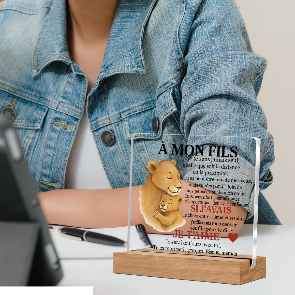 Alphynix 1 pc plaque mère-fils française, "MON FILS" cadeau en acrylique avec motif lionne et lionceau