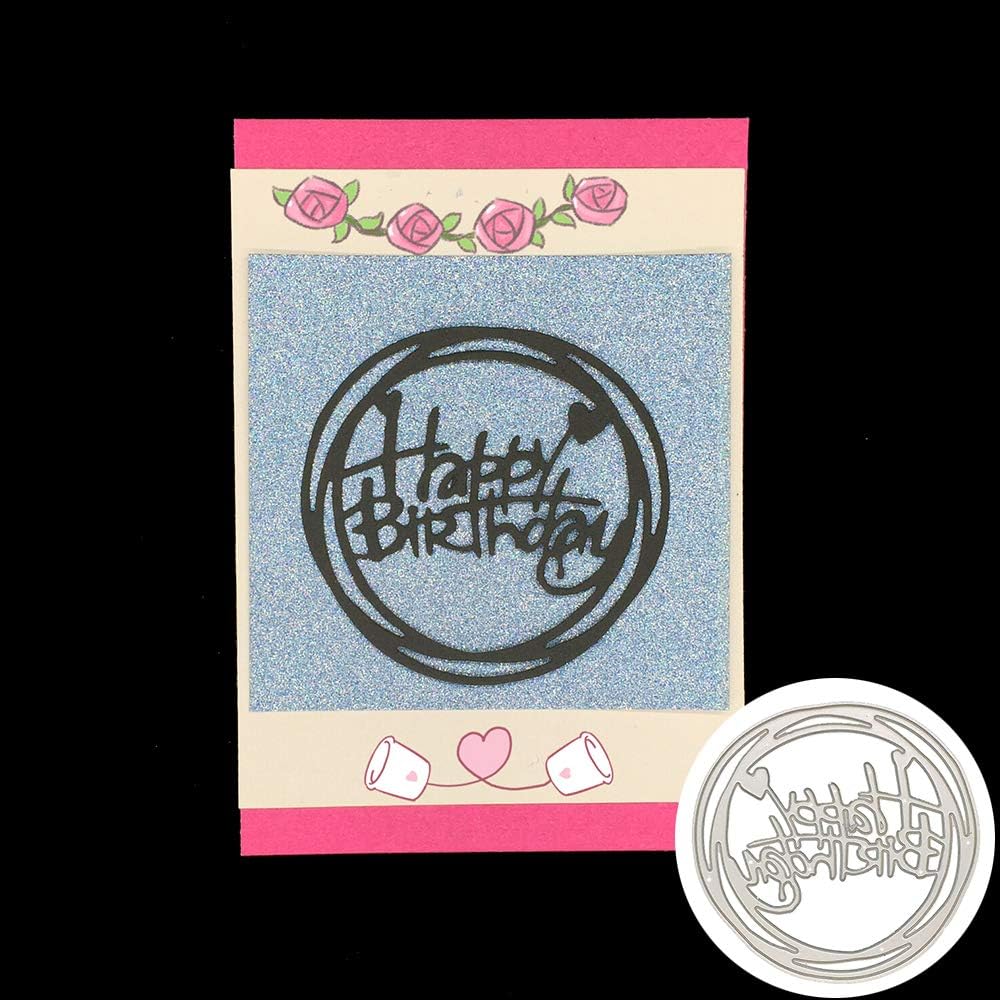 WhereHike Matrices de découpe métal Happy Birthday anglais pour kit de création de cartes gaufrage papier découpes pour machine de scrapbooking pochoirs