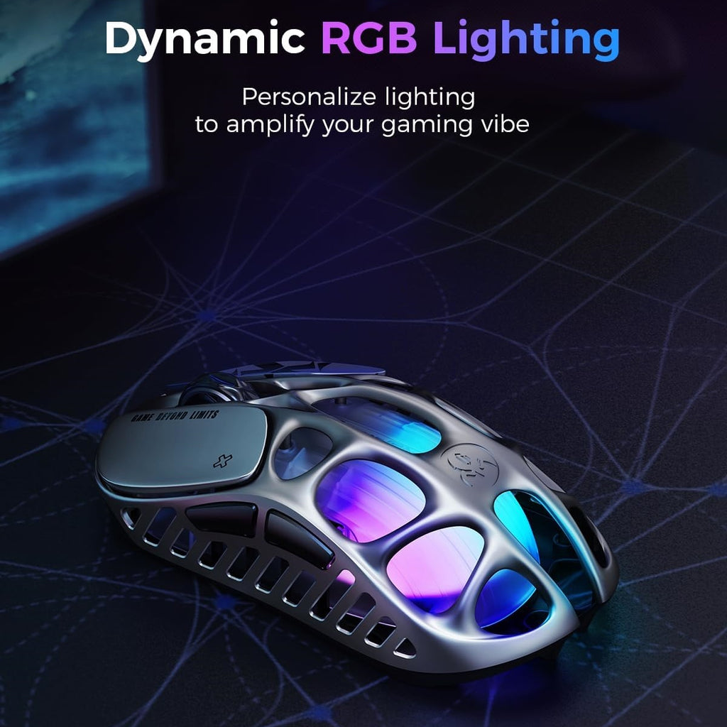 Souris de jeu sans fil GravaStar Mercury X Pro 49 g, Dongle 8K, Capteur PAW3950 32 000 DPI, Taux d'interrogation 8000 Hz, Alliage de magnésium, Design creux, Éclairage RGB