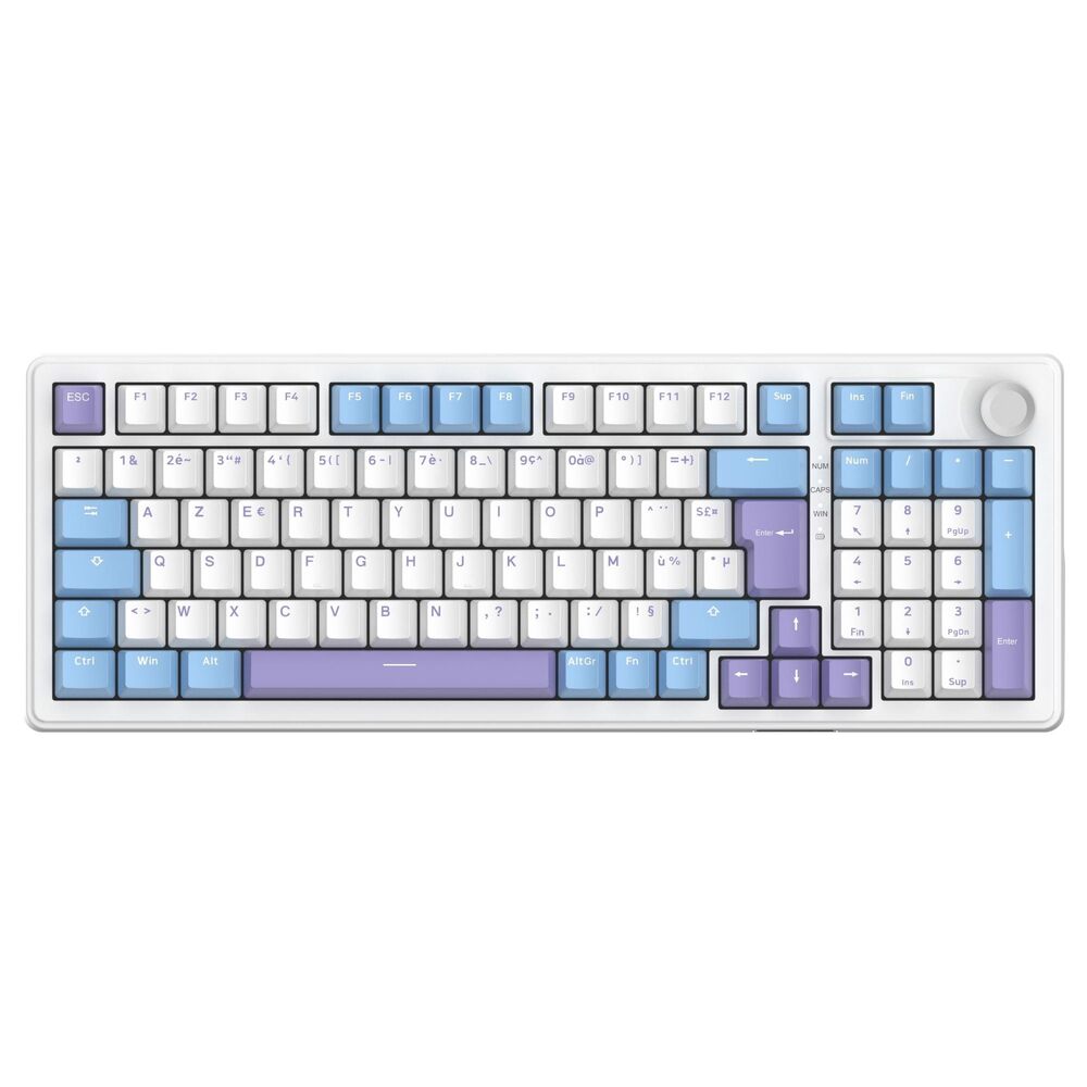 THE G-LAB KEYZ ELITE 400 Clavier Gaming Mécanique Switch Linéaire Triple Mode RGB, 96 % - QWERTY - Blanc/Bleu