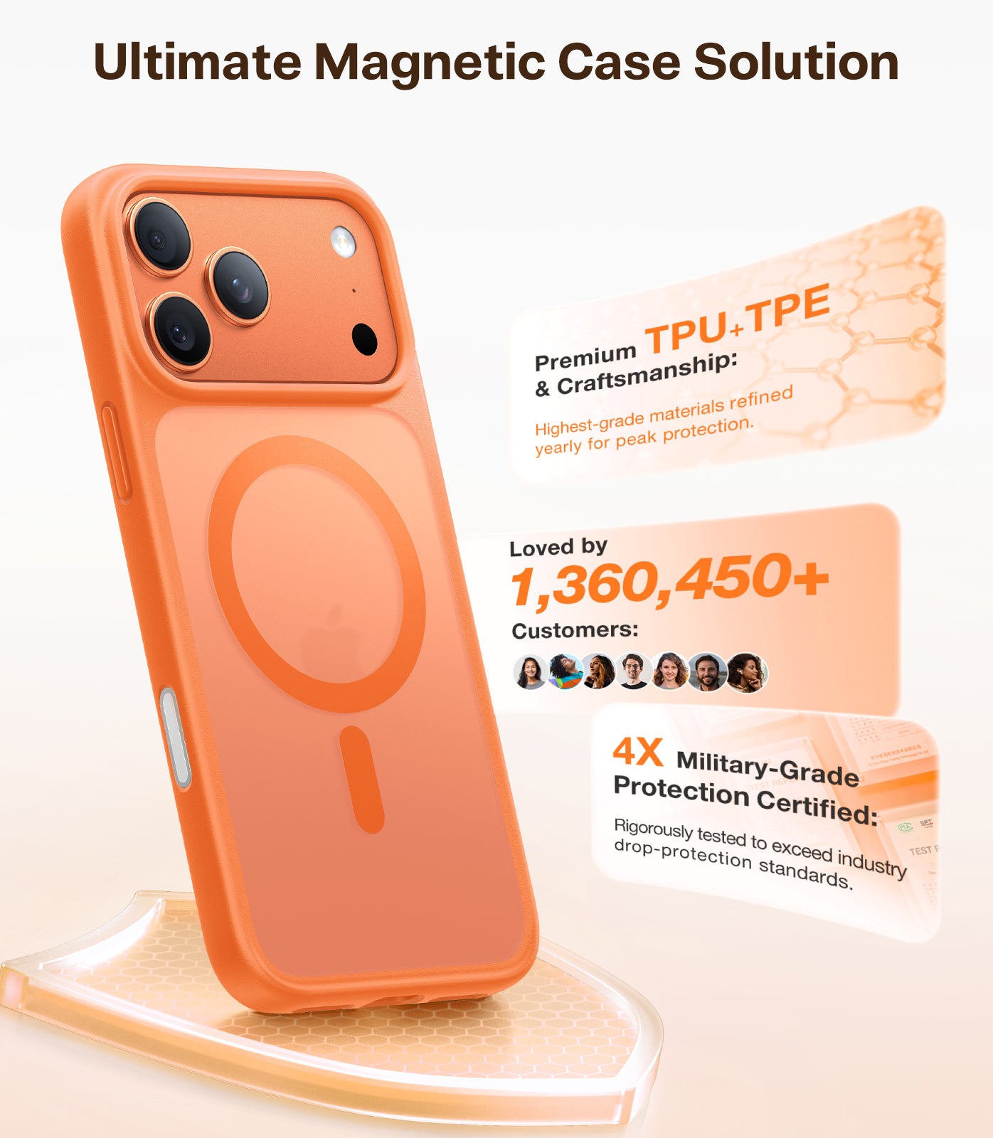 TORRAS Coque pour iPhone 17 Pro Max - Série Guardian-Magnetic - Orange