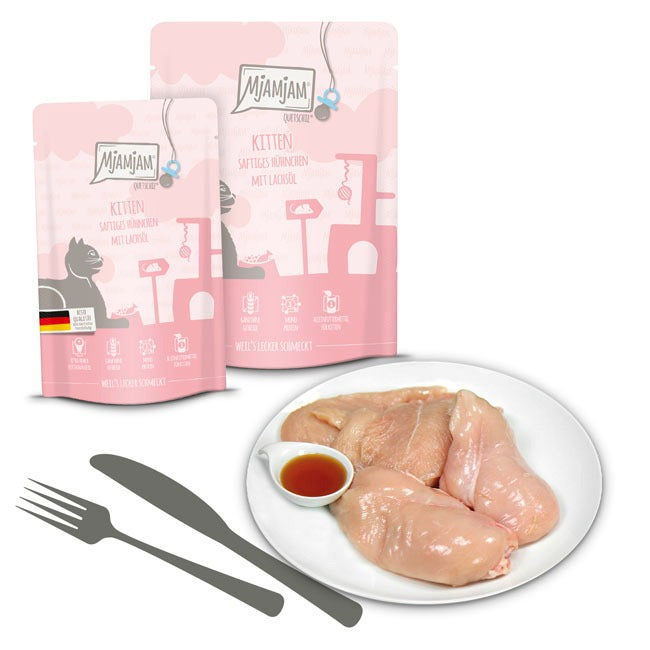 [Peut être servi frais pour l'été] MjAMjAM Chaton Quetschie Nourriture humide pour chat Poulet saumon 300 g x 6