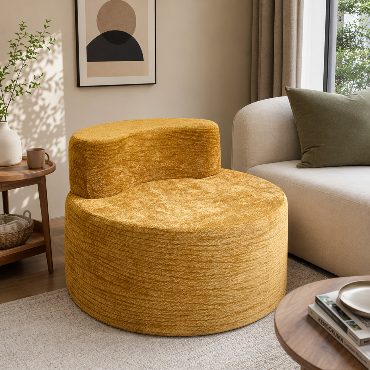 Canapé de détente pliable, sans assemblage, ultra doux, en mousse haute densité, pour salon – canapé sans structure, jaune