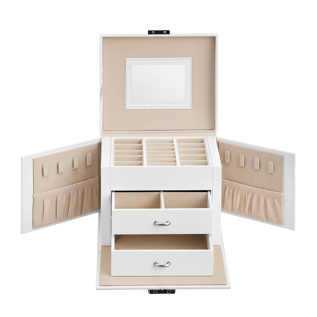 JOYFURNOS Boîte de voyage pour bijoux avec miroir, 2 tiroirs, verrouillable, idée cadeau, blanc