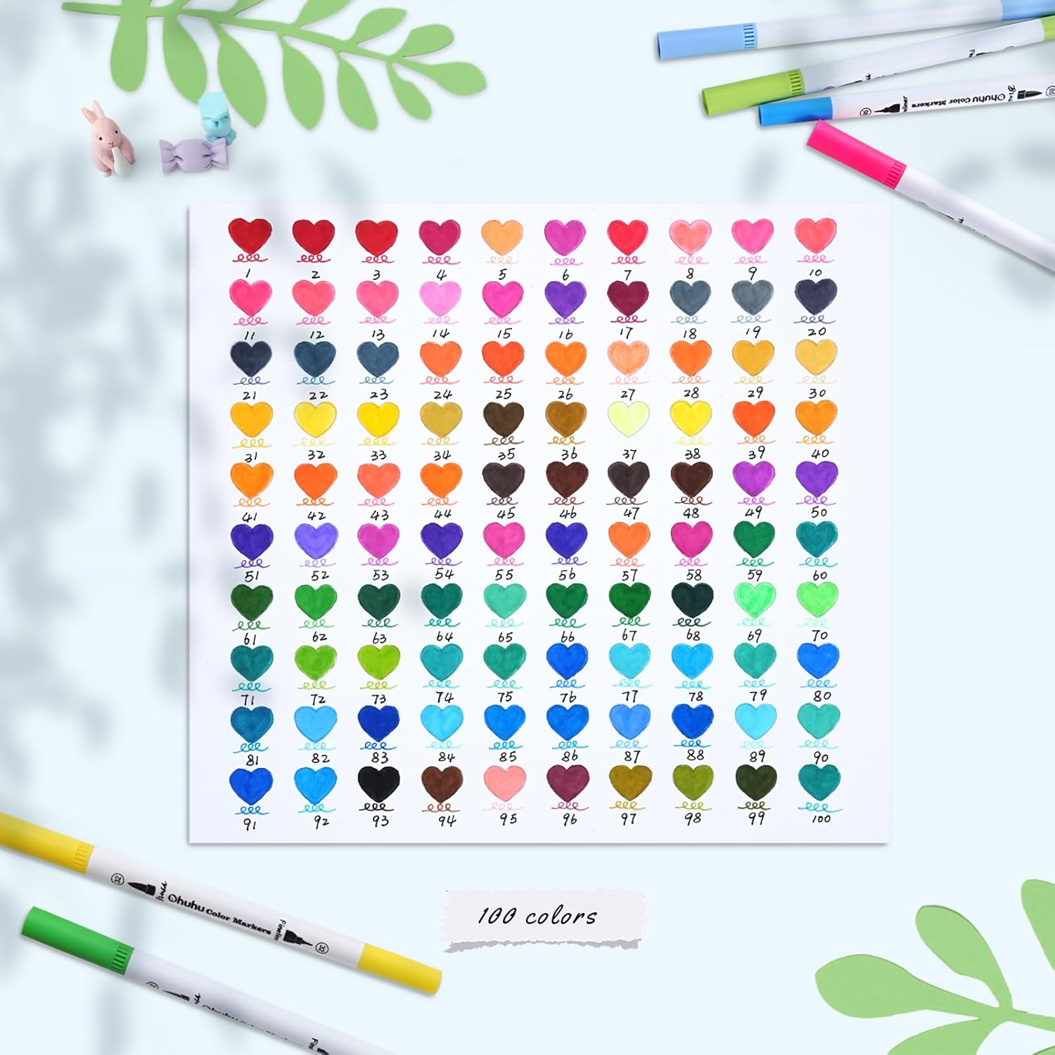 Ohuhu Maui stylos pinceaux double pointe - Ensemble de marqueurs d'art 100 couleurs avec fineliner, étui de rangement blanc