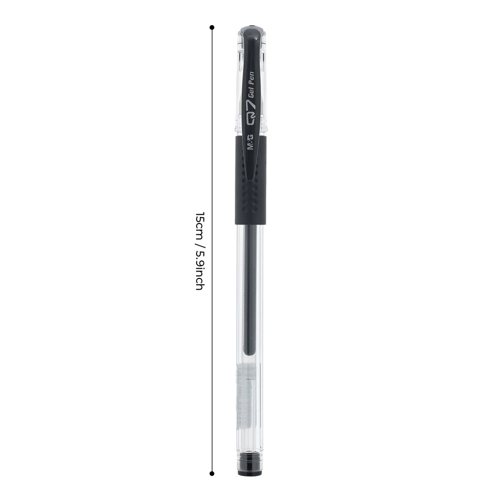 M&G Q7 Lot de 12 stylos gel, Encre noire, Pointe fine 0,5 mm, Séchage rapide, Écriture fluide, Avec grip souple antidérapant et capuchon pour bureau et école