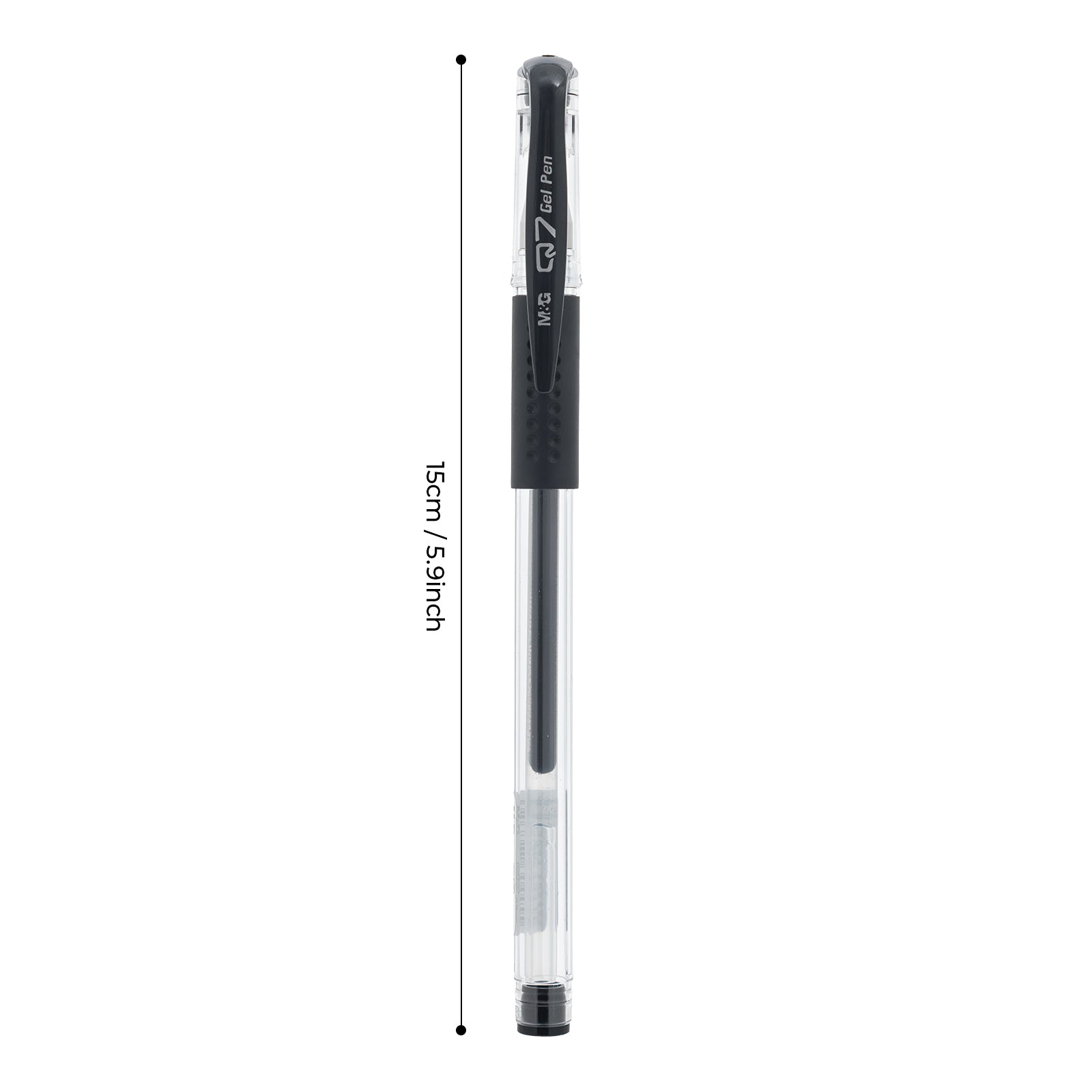 M&G Q7 Lot de 12 stylos gel, Encre noire, Pointe fine 0,5 mm, Séchage rapide, Écriture fluide, Avec grip souple antidérapant et capuchon pour bureau et école