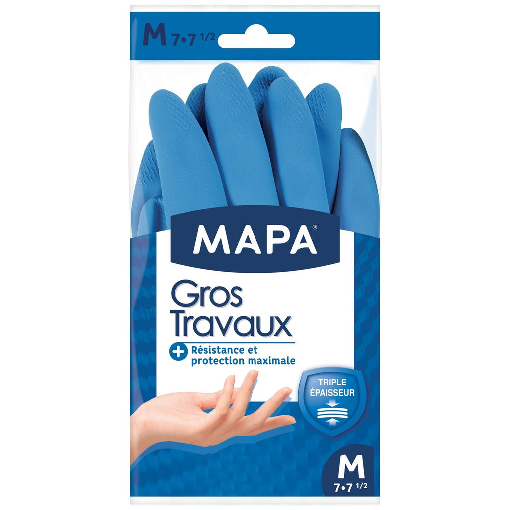 MAPA Gants de travail robustes latex triple épaisseur doublés coton Taille M (7-7.5) 1 paire