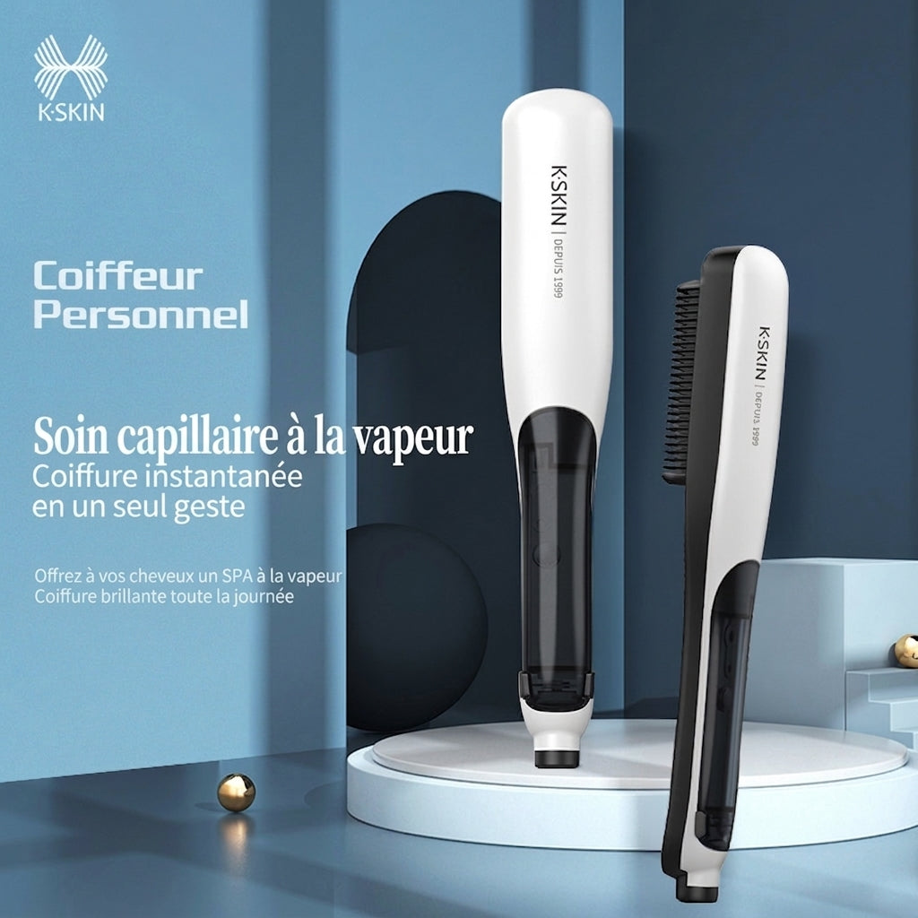 K·SKIN KD880 Peigne/Lisseur à Vapeur, Chauffage Uniforme PTC + Conception de Soin Capillaire Hydratant par Pulvérisation, Coiffage Rapide, Fixe l'Hydratation et Anti-Frisottis
