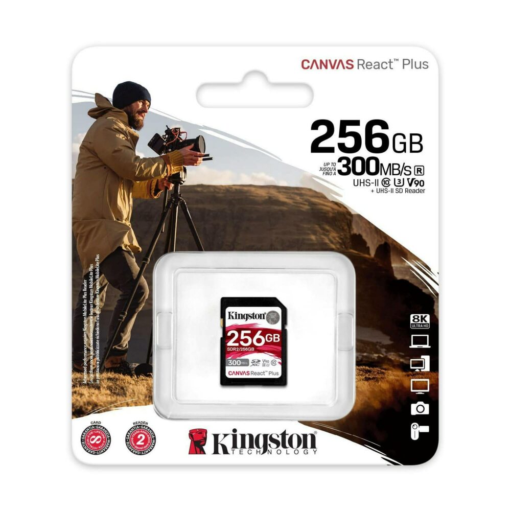 Kingston Technology 256 Go Canvas React Plus SDHC UHS-II 300R/260W U3 V90 pour Full HD/4K/8K