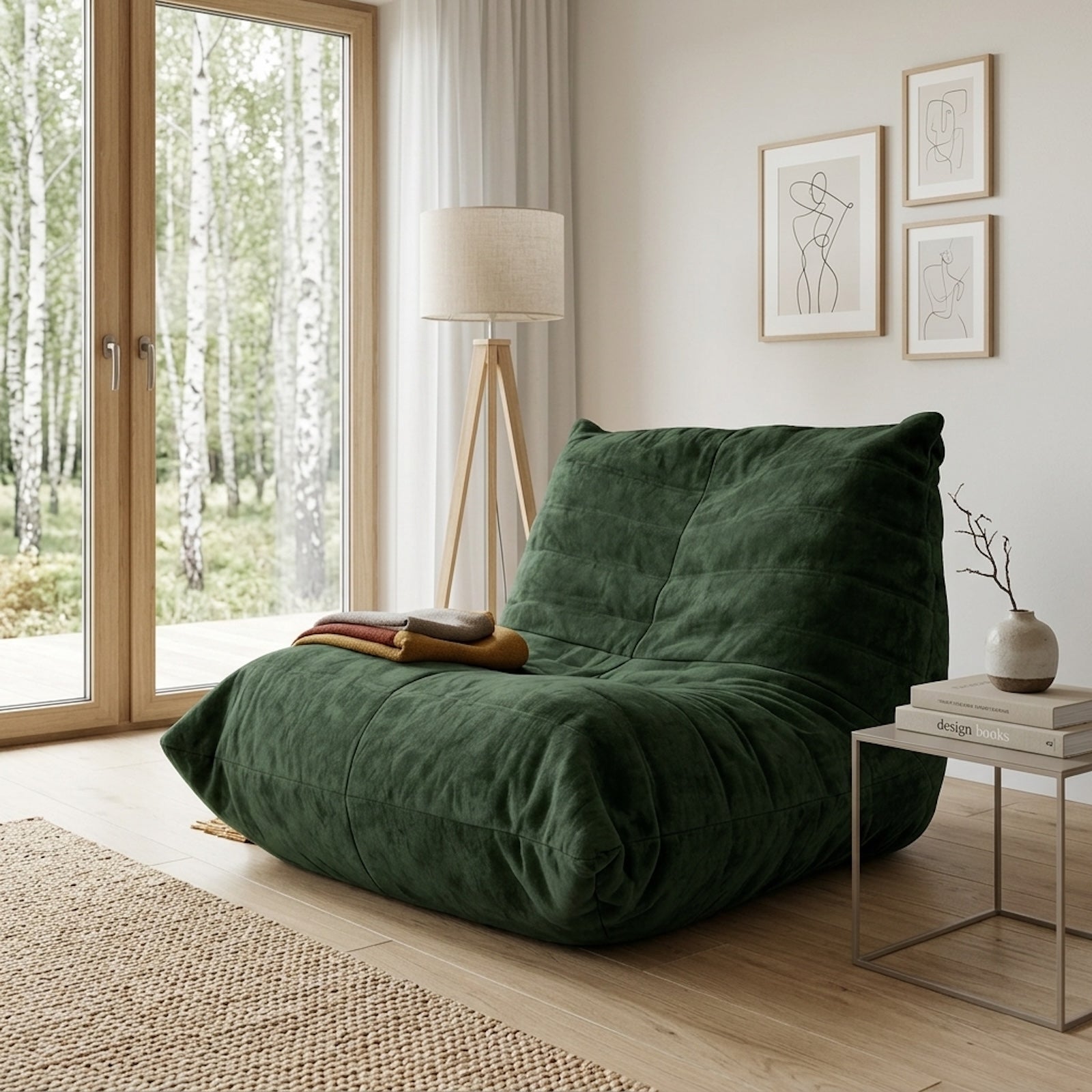 URBAN MEUBLE Pouf poire canapé paresseux en chenille à fil argenté luxe Vert 90 x 100 x 80 cm
