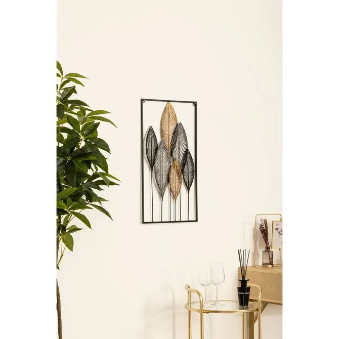 Atmosphera Floglia Décoration murale feuille en métal 65 x 37 cm