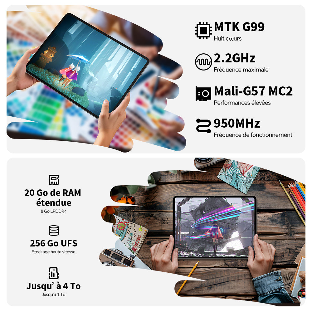 TECLAST Tablette ArtPad Pro — Écran 2K 12,7 po, Prise en charge sensibilité à la pression 4096 niveaux et dessin au stylet T-Pen, Processeur octocœur Helio G99 (MT8781)